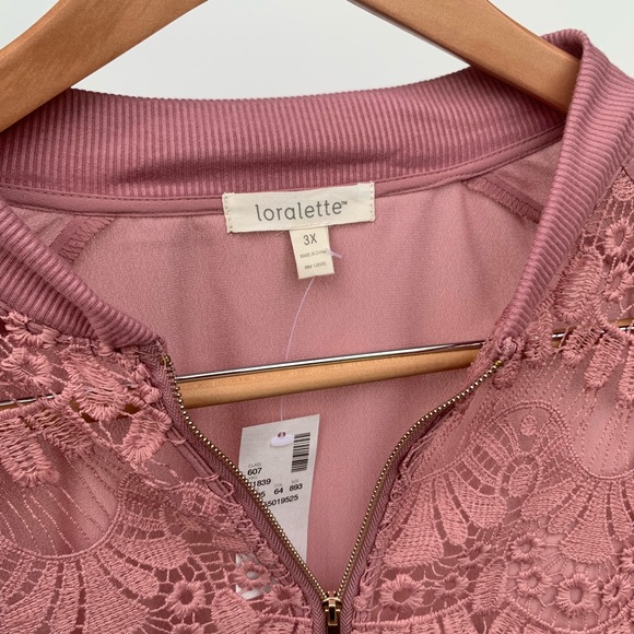 Avenue Loralette Lace Bomber Jacket Pink Mauve NWT - Picture 4 of 5